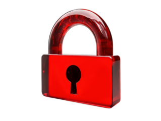 3D Hacking Warning Sign with Red Lock Isolated on White Transparent Background