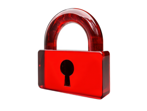 3D Hacking Warning Sign with Red Lock Isolated on White Transparent Background