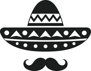 Mexican Sombrero and Mustache Vector Icon – Traditional Culture Symbol