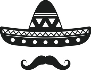 Mexican Sombrero and Mustache Vector Icon – Traditional Fiesta Symbol