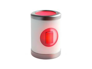 3D Low Battery Alert Icon with Blinking Red Dot, Transparent Background