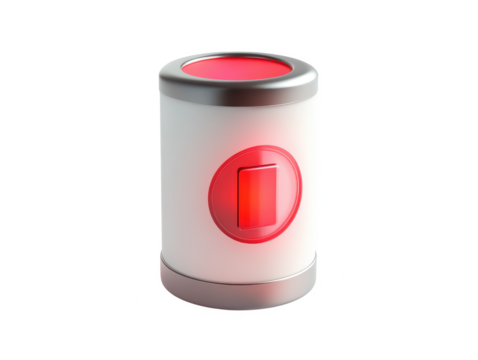 3D Low Battery Alert Icon with Blinking Red Dot, Transparent Background
