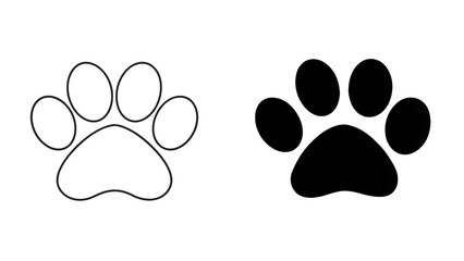 Obraz premium Paw Print Outline and Solid Icon on transparent Background.