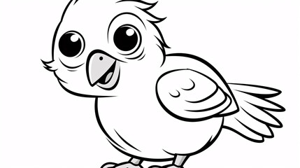 Fototapeta premium Cute cartoon bird coloring page for kids, simple line art with minimalist black and white design.