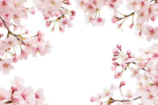 Cherry blossom border isolated on transparent png. clipping path included.