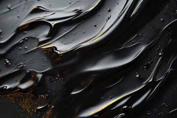 Abstract black and gold background, showcasing intricate swirls and shimmering textures, evoking themes of luxury and elegance.