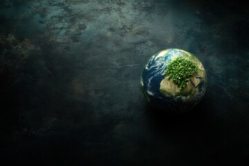 Fototapeta premium Sustainable earth with growing green energy symbols and space for text