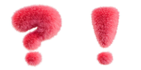 Pink Fur Question and Exclamation marks. Isolated on transparent background