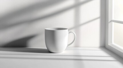 Obraz premium White Mug Near Window: Minimalist Still Life Photography