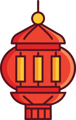 Traditional Red Lantern Vector Icon, Vector illustration of a traditional red lantern with yellow accents, perfect for festive and cultural celebrations.
