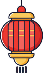 Obraz premium Red Lantern Vector Icon, Vector illustration of a vibrant red lantern with yellow accents, ideal for festive and cultural decoration. 