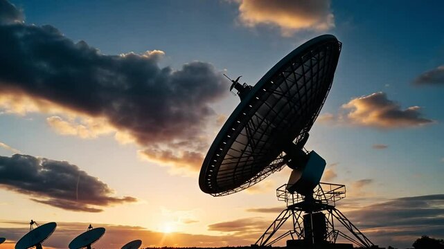 Satellitensch&uuml;ssel bei Sonnenuntergang auf Berg