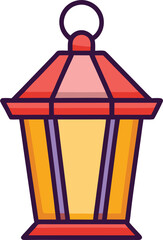 Red and Yellow Lantern Vector Icon, Vector illustration of a red and yellow hanging lantern with a classic design, perfect for outdoor decoration.
