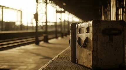 an old suitcase on a train platform  © Alloca Design Studio