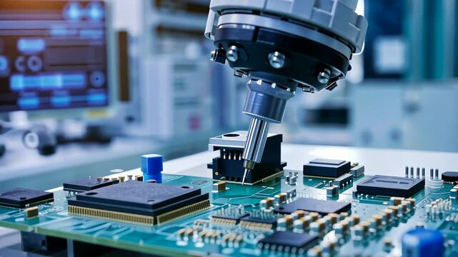 Roboterarm arbeitet an Mikroelektronik