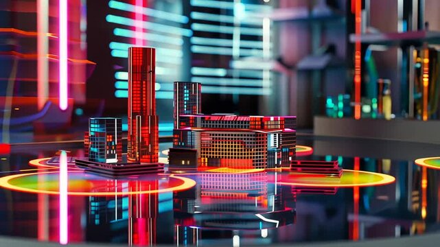 Futuristische Vision: Architekturmodell in dynamischen LED-Farben inszeniert