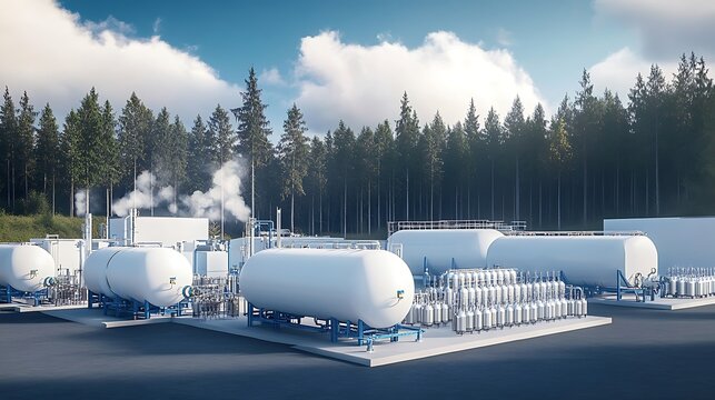 Detailed representation of hydrogen storage technologies including cryogenic tanks and metal hydrides for renewable energy integration