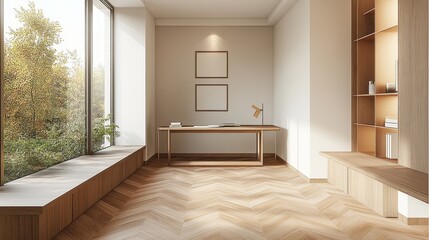 Minimalist Home Office with Wooden Accents