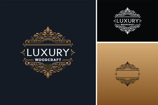 Golden Floral Baroque Tittle Frame Decorative Luxury Classic Vintage Royal Frame Border Label logo design