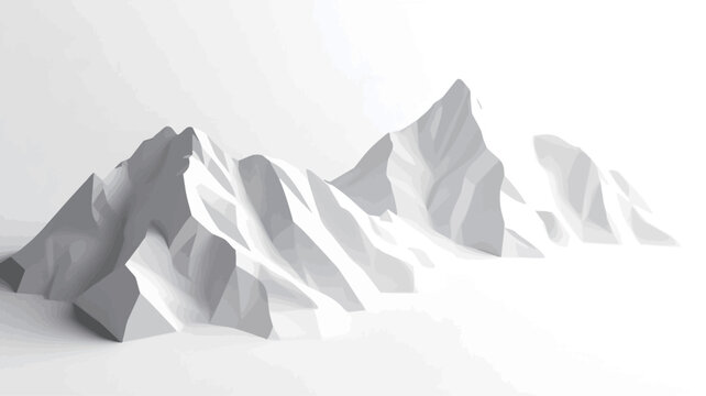 The image depicts a stylized, abstract representation of a mountain range.  The mountains are rendered in shades of gray and white, utilizing a low-poly or simplified geometric style. The color