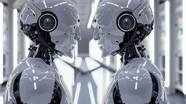 Zwei humanoide Roboter im Dialog miteinander