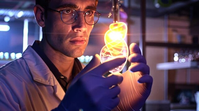 Wissenschaftler untersucht leuchtendes Element