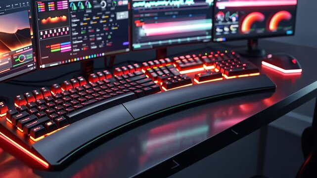 Modernes Gaming Setup mit roten Akzenten