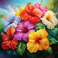 Vibrant hibiscus blossoms in a colorful bouquet (4)