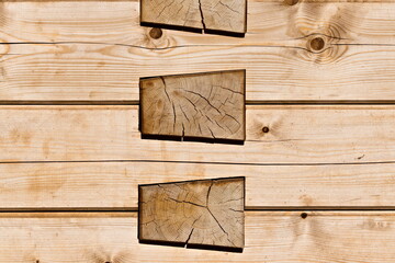 Natural raw wooden texture background. Wooden house detail.