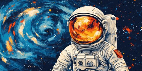 Astronaut floats in the vast cosmos near swirling colorful nebula
