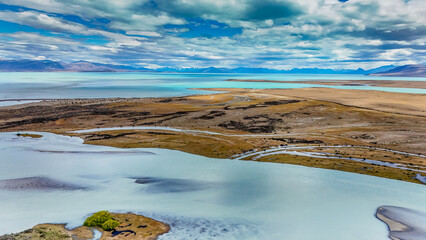 The delta of La Leona river flowing into Lago Argentino, Patagonia, Argentina