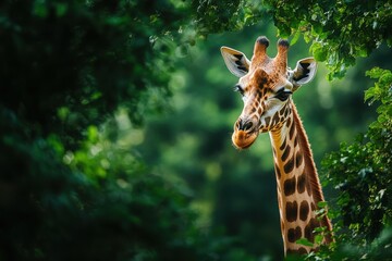 Obraz premium Majestic Giraffe Surrounded by Lush Greenery in Natural Habitat
