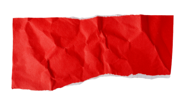 a close-up shot of a torn piece of red paper with a rough and textured surface. The edges are uneven, indicating the paper has been ripped