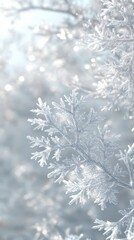 Close up of icy branches with a soft glowing background