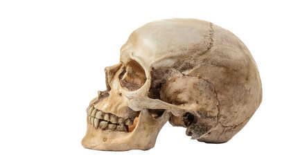 a detailed side profile of a human skull, highlighting its intricate bone structure 