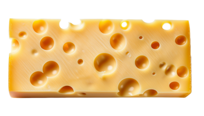 a close-up image of a block of swiss cheese filled with holes 