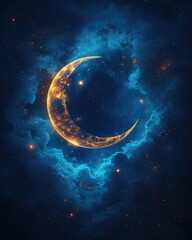 Fototapeta premium Glowing crescent moon design with blue hues