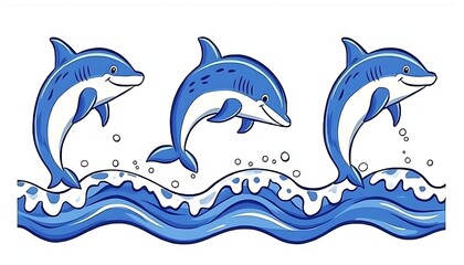 Fototapeta premium Playful Dolphins Leaping Ocean Waves.