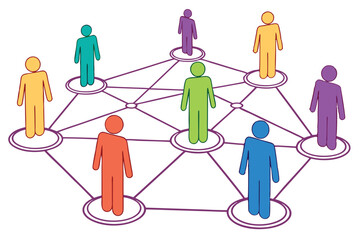 20 Colorful 3D human figures, network connections, social networking concept, diverse community, interconnected people, vibrant colors, white background, shallow depth of field, macro photography, sym