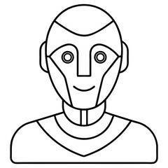 AI Robot Head Line Art Drawing