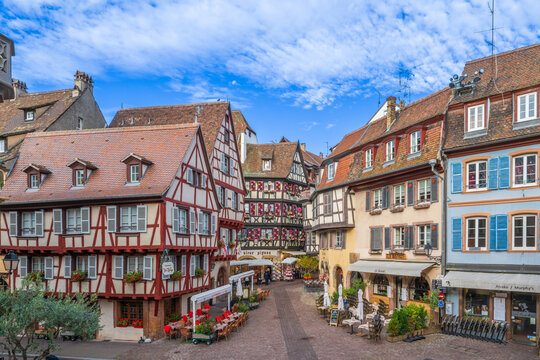Eguisheim is a medieval village in France&rsquo;s Alsace wine region, France
