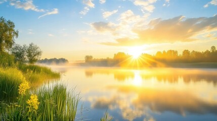 Golden Sunrise over Serene Lake