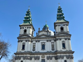 Fototapeta premium bell tower of the church in Ternopil, Ukraine