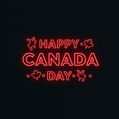 Fototapeta premium Happy Canada Day neon sign with moose and maple leaves for advertising, banner, poster or greeting card, invitation. Celebration concept.