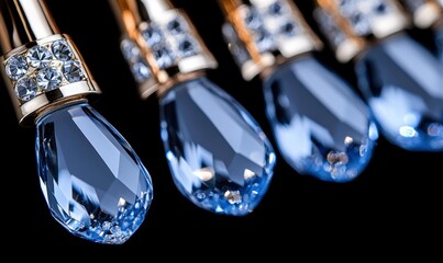Elegant Crystal Drop Accessories Reflecting Light on Black Background, Ideal for Fashion, Jewelry, Luxury, and Glamour Themes in Photography Projects