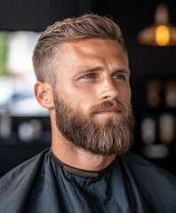 Obraz premium Grooming Session for a Stylish Man Barbershop Portrait Photography Urban Setting Close-Up View Elegance