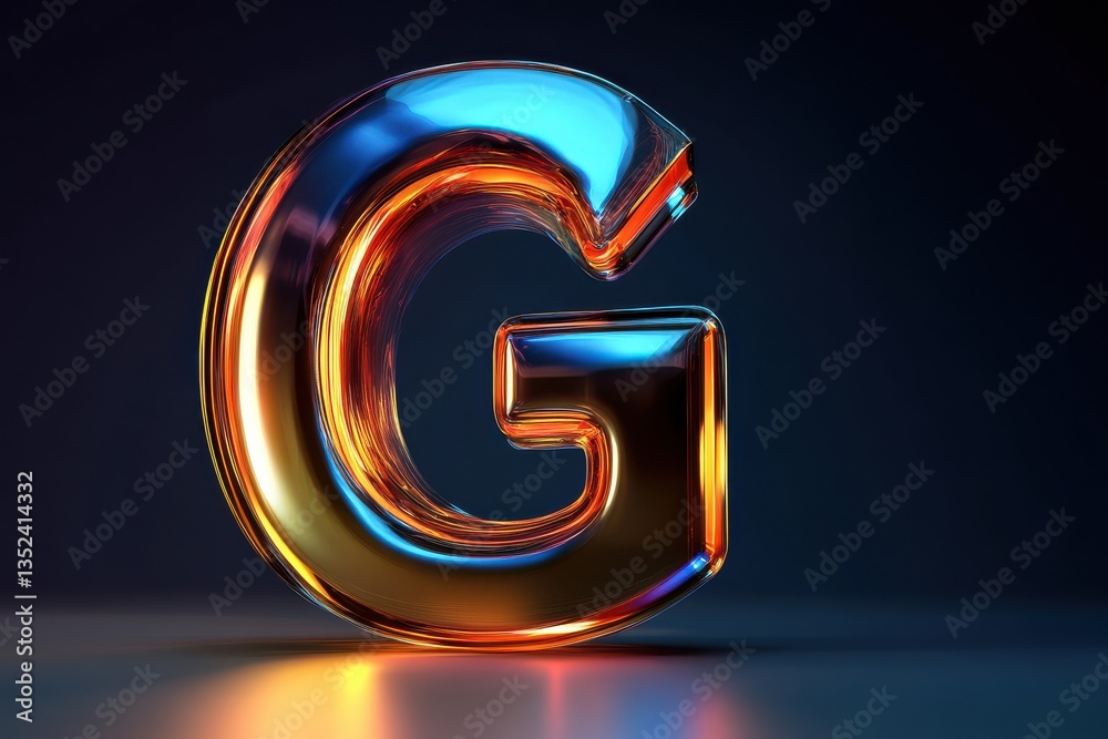 Aufkleber 3D representation of a vibrant letter G illuminated with colorful reflections in a dark setting