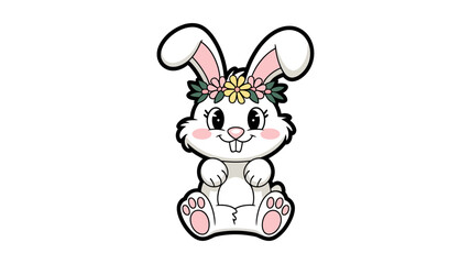 Cute Cartoon Bunny with Flower Crown, Perfect for Easter Designs