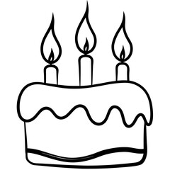 Cake with Candles Line Art Drawing