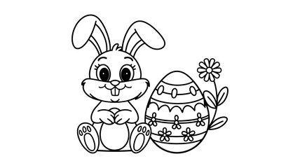 Cute cartoon bunny with Easter egg for coloring book